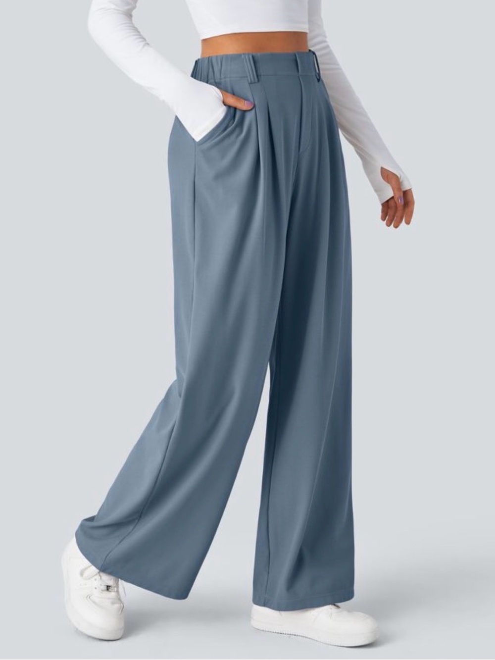 HALARA Wide Leg Pleated Pants in Dusty Blue - Picture 11 of 14